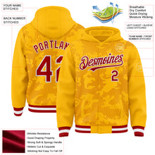 Load image into Gallery viewer, Custom Gold Red-White Curve Lines 3D Pattern Design Bomber Full-Snap Varsity Letterman Hoodie Jacket