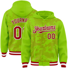 Load image into Gallery viewer, Custom Neon Green Red-White Curve Lines 3D Pattern Design Bomber Full-Snap Varsity Letterman Hoodie Jacket