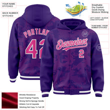 Load image into Gallery viewer, Custom Purple Pink-White Curve Lines 3D Pattern Design Bomber Full-Snap Varsity Letterman Hoodie Jacket