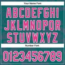 Load image into Gallery viewer, Custom Teal Pink-White Curve Lines 3D Pattern Design Bomber Full-Snap Varsity Letterman Hoodie Jacket