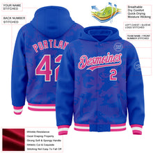Charger l'image dans la galerie, Custom Thunder Blue Pink-White Curve Lines 3D Pattern Design Bomber Full-Snap Varsity Letterman Hoodie Jacket