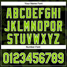 Загрузить изображение в средство просмотра галереи, Custom Black Neon Green-White Curve Lines 3D Pattern Design Bomber Full-Snap Varsity Letterman Hoodie Jacket