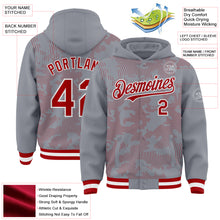Laden Sie das Bild in den Galerie-Viewer, Custom Gray Red-White Curve Lines 3D Pattern Design Bomber Full-Snap Varsity Letterman Hoodie Jacket