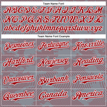 Laden Sie das Bild in den Galerie-Viewer, Custom Gray Red-White Curve Lines 3D Pattern Design Bomber Full-Snap Varsity Letterman Hoodie Jacket