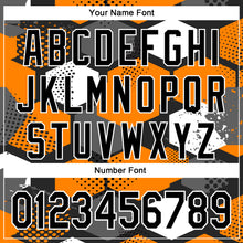 Charger l'image dans la galerie, Custom Black Bay Orange-White Geometric Shape 3D Pattern Design Bomber Full-Snap Varsity Letterman Hoodie Jacket