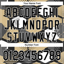 Load image into Gallery viewer, Custom Black Vegas Gold-White Geometric Shape 3D Pattern Design Bomber Full-Snap Varsity Letterman Hoodie Jacket