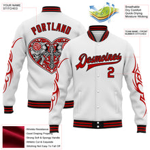 Load image into Gallery viewer, Custom White Red-Black Gothic Skull 3D Pattern Design Bomber Full-Snap Varsity Letterman Jacket