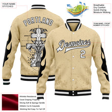 Charger l'image dans la galerie, Custom City Cream White-Black Gothic Flame Cross Grunge 3D Pattern Design Bomber Full-Snap Varsity Letterman Jacket