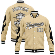 Charger l'image dans la galerie, Custom City Cream White-Black Gothic Flame Cross Grunge 3D Pattern Design Bomber Full-Snap Varsity Letterman Jacket