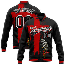 Загрузить изображение в средство просмотра галереи, Custom Black Red-White Gothic Crosses 3D Pattern Design Bomber Full-Snap Varsity Letterman Jacket