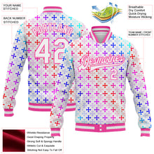 Загрузить изображение в средство просмотра галереи, Custom White Pink Gothic Gradient Crosses 3D Pattern Design Bomber Full-Snap Varsity Letterman Jacket