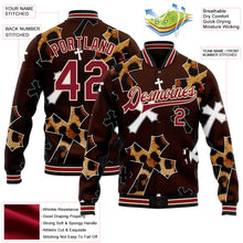 Charger l'image dans la galerie, Custom Brown Crimson City Cream-Black Gothic Leopard Print Crosses 3D Pattern Design Bomber Full-Snap Varsity Letterman Jacket