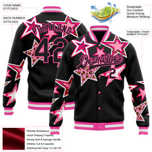 Загрузить изображение в средство просмотра галереи, Custom Black Pink Y2K Stars 3D Pattern Design Bomber Full-Snap Varsity Letterman Jacket
