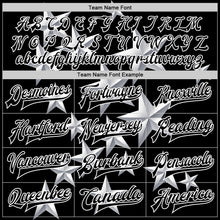 Загрузить изображение в средство просмотра галереи, Custom Black White Y2K Stars 3D Pattern Design Bomber Full-Snap Varsity Letterman Jacket