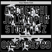 Загрузить изображение в средство просмотра галереи, Custom Black White Y2K Stars 3D Pattern Design Bomber Full-Snap Varsity Letterman Jacket