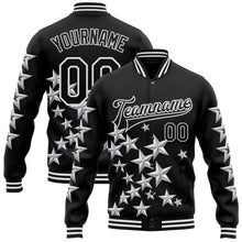 Загрузить изображение в средство просмотра галереи, Custom Black White Y2K Stars 3D Pattern Design Bomber Full-Snap Varsity Letterman Jacket