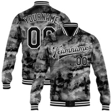 Загрузить изображение в средство просмотра галереи, Custom Tie Dye Black-White Gothic Crosses 3D Bomber Full-Snap Varsity Letterman Jacket