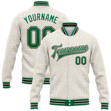Charger l'image dans la galerie, Custom White Kelly Green Cream-Black Crosses 3D Pattern Design Bomber Full-Snap Varsity Letterman Jacket