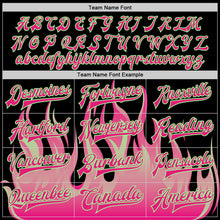 Charger l'image dans la galerie, Custom Black Hot Pink Pea Green-White Flame 3D Pattern Design Bomber Full-Snap Varsity Letterman Jacket