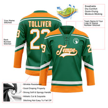 Load image into Gallery viewer, Custom Kelly Green White-Bay Orange Hockey Lace Neck Jersey