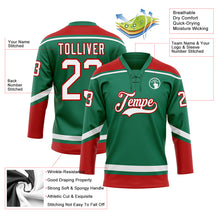 Load image into Gallery viewer, Custom Kelly Green White-Red Hockey Lace Neck Jersey