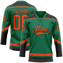 Charger l'image dans la galerie, Custom Kelly Green Orange-Black Hockey Lace Neck Jersey