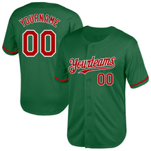 Load image into Gallery viewer, Custom Kelly Green Red-White Mesh Authentic Throwback Baseball Jersey