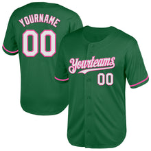 Load image into Gallery viewer, Custom Kelly Green White-Pink Mesh Authentic Throwback Baseball Jersey