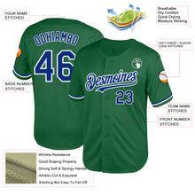 Load image into Gallery viewer, Custom Kelly Green Royal-White Mesh Authentic Throwback Baseball Jersey