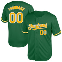 Load image into Gallery viewer, Custom Kelly Green Gold-White Mesh Authentic Throwback Baseball Jersey