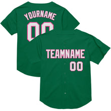 Load image into Gallery viewer, Custom Kelly Green White-Pink Mesh Authentic Throwback Baseball Jersey