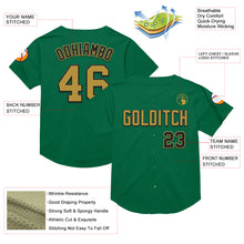 Load image into Gallery viewer, Custom Kelly Green Old Gold-Black Mesh Authentic Throwback Baseball Jersey