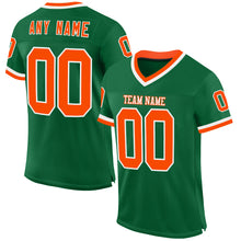 Load image into Gallery viewer, Custom Kelly Green Orange-White Mesh Authentic Throwback Football Jersey