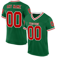 Load image into Gallery viewer, Custom Kelly Green Red-White Mesh Authentic Throwback Football Jersey
