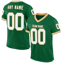 Laden Sie das Bild in den Galerie-Viewer, Custom Kelly Green White-Old Gold Mesh Authentic Throwback Football Jersey