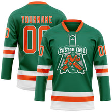 Charger l'image dans la galerie, Custom Kelly Green Orange-White Hockey Lace Neck Jersey