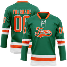 Charger l'image dans la galerie, Custom Kelly Green Orange-White Hockey Lace Neck Jersey
