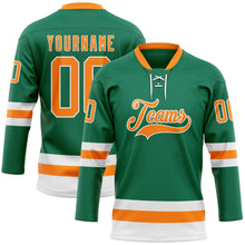 Charger l'image dans la galerie, Custom Kelly Green Bay Orange-White Hockey Lace Neck Jersey