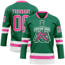 Charger l'image dans la galerie, Custom Kelly Green Pink-White Hockey Lace Neck Jersey