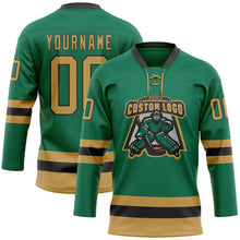 Charger l'image dans la galerie, Custom Kelly Green Old Gold-Black Hockey Lace Neck Jersey