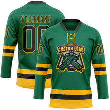 Charger l'image dans la galerie, Custom Kelly Green Black-Gold Hockey Lace Neck Jersey