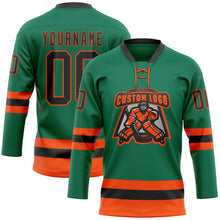 Charger l'image dans la galerie, Custom Kelly Green Black-Orange Hockey Lace Neck Jersey