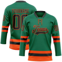 Charger l'image dans la galerie, Custom Kelly Green Black-Orange Hockey Lace Neck Jersey