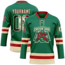 Charger l'image dans la galerie, Custom Kelly Green Vintage Mexican Flag Cream-Red Hockey Lace Neck Jersey