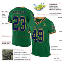 Load image into Gallery viewer, Custom Kelly Green Navy-Old Gold Mesh Authentic Throwback Football Jersey