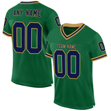 Load image into Gallery viewer, Custom Kelly Green Navy-Old Gold Mesh Authentic Throwback Football Jersey