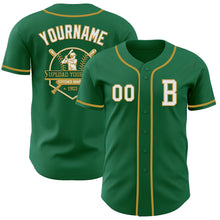 Загрузить изображение в средство просмотра галереи, Custom Kelly Green White-Old Gold Authentic Baseball Jersey