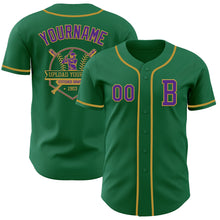 Загрузить изображение в средство просмотра галереи, Custom Kelly Green Purple-Old Gold Authentic Baseball Jersey