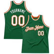 Laden Sie das Bild in den Galerie-Viewer, Custom Kelly Green White-Orange Authentic Throwback Basketball Jersey