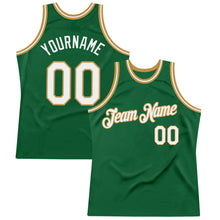 Загрузить изображение в средство просмотра галереи, Custom Kelly Green White-Old Gold Authentic Throwback Basketball Jersey